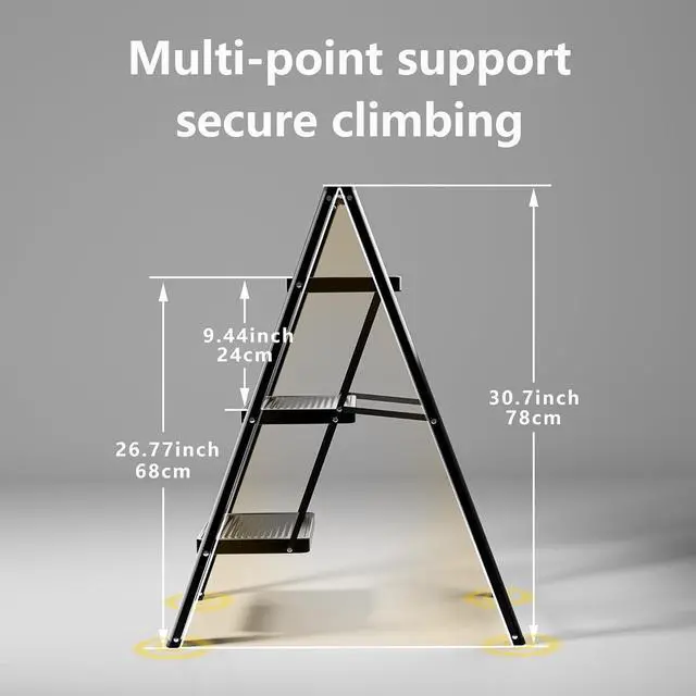Alt view image 4 of 7 - Step Ladder 3 Step Folding, Sturdy 330 Lbs Small Step Stool for Adults, Closet Step Stool Ladder with Anti-Slip Wide Pedals, Portable Folding Ladder for Home Kitchen Office