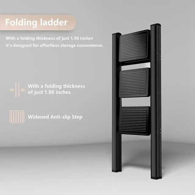 Alt view image 5 of 7 - Step Ladder 3 Step Folding, Sturdy 330 Lbs Small Step Stool for Adults, Closet Step Stool Ladder with Anti-Slip Wide Pedals, Portable Folding Ladder for Home Kitchen Office