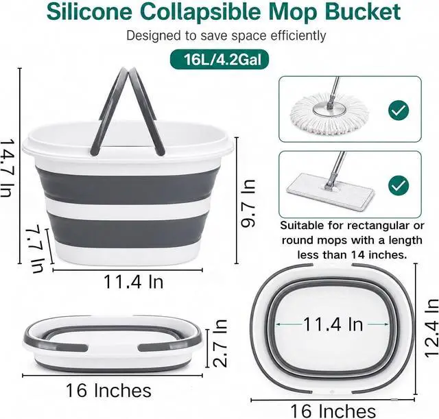Alt view image 3 of 7 - Coloch 2 Pack 16L/4.2 Gallon Collapsible Plastic Bucket, Foldable Mop Bucket Laundry Basket with Handle, Portable Water Pail Space-Saving Bucket for House Cleaning, Car Washing, Fishing, Camping