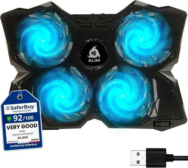 Main image of KLIM Wind Laptop Cooling Pad - More Than 500 000 Units Sold - New Version - The Most Powerful Rapid Action Cooling Fan - Laptop Stand with 4 Cooling Fans at 1200 RPM - USB Fan - PS5 PS4 - Cyan