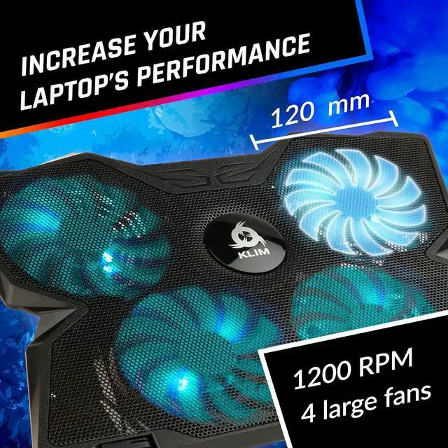 Alt view image 3 of 7 - KLIM Wind Laptop Cooling Pad - More Than 500 000 Units Sold - New Version - The Most Powerful Rapid Action Cooling Fan - Laptop Stand with 4 Cooling Fans at 1200 RPM - USB Fan - PS5 PS4 - Cyan