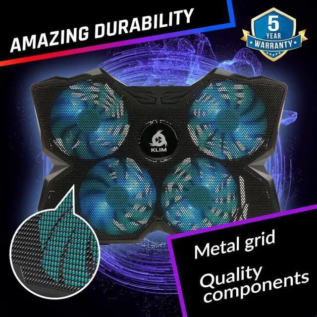 Alt view image 4 of 7 - KLIM Wind Laptop Cooling Pad - More Than 500 000 Units Sold - New Version - The Most Powerful Rapid Action Cooling Fan - Laptop Stand with 4 Cooling Fans at 1200 RPM - USB Fan - PS5 PS4 - Cyan