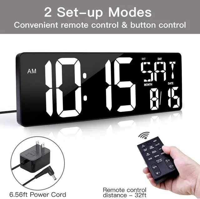 Alt view image 3 of 7 - XREXS 17.2 Inch Large Digital Wall Clock with Remote Control