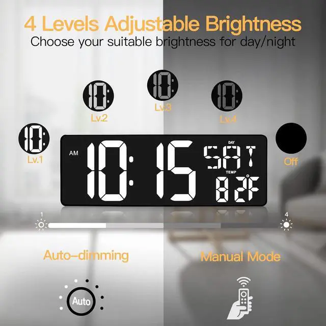 Alt view image 5 of 7 - XREXS 17.2 Inch Large Digital Wall Clock with Remote Control