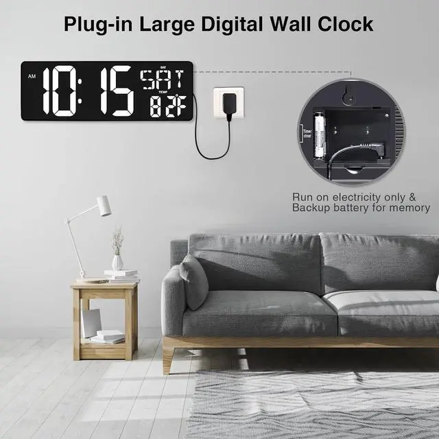 Alt view image 7 of 7 - XREXS 17.2 Inch Large Digital Wall Clock with Remote Control