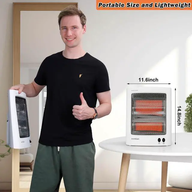 Alt view image 3 of 7 - Radiant Space Heater, Portable Electric Heater, Infrared Heaters for Indoor Use, Halogen Heater for Garage Office, Foldable Holder, Overheat and Tip-over Protection, ETL Listed