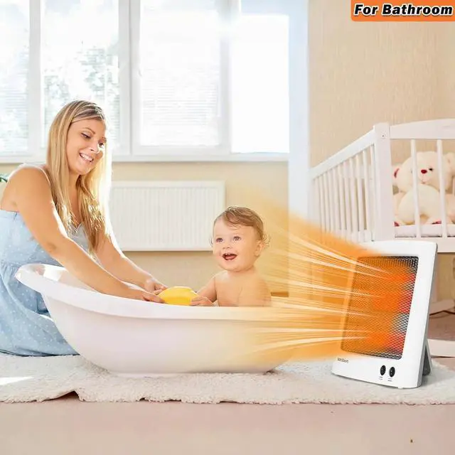 Alt view image 7 of 7 - Radiant Space Heater, Portable Electric Heater, Infrared Heaters for Indoor Use, Halogen Heater for Garage Office, Foldable Holder, Overheat and Tip-over Protection, ETL Listed