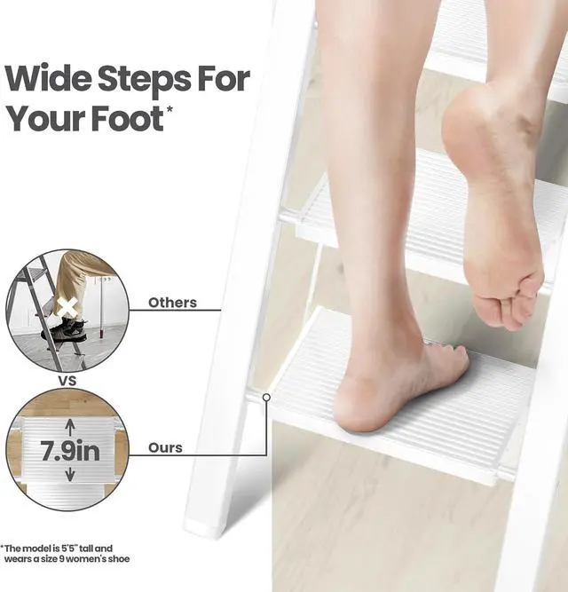 Alt view image 4 of 7 - SOLADDER 6 Step Ladder, Folding Step Stool, Lightweight Stepladder, White