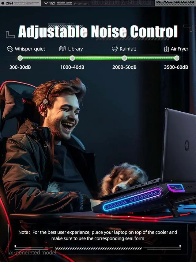 Alt view image 7 of 7 - llano V10 Gaming Laptop Cooling Pad, RGB Laptop Cooler Stand Laptop Fan