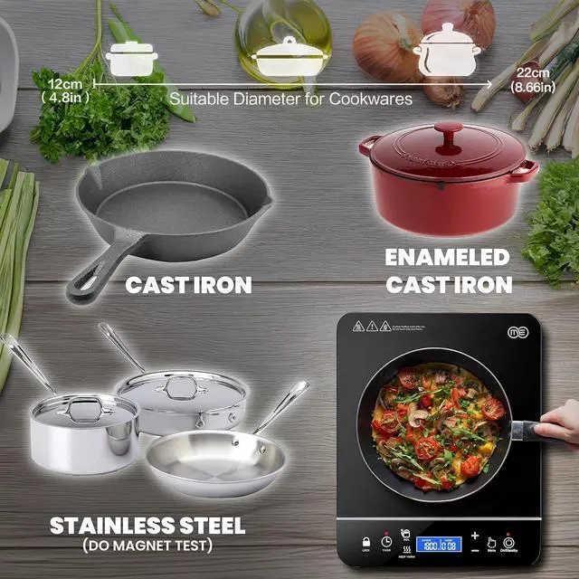 Alt view image 2 of 7 - OMEO Portable Induction Cooktop Hot Plate Countertop Burner 1800 Watts Induction Burner with LCD Sensor Touch, LED Display, 10 Temperature Levels, Child Safety Lock, Auto Shutoff Function
