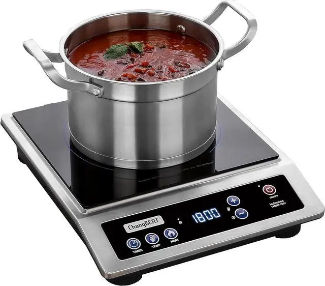 Main image of ChangBERT Induction Cooktop, Commercial Grade Portable Cooker, Large 8 Heating Coil, Premium Stainless Steel Countertop Burner with NSF Certified, 10 Hours Timer Powerful 1800W Professional Hot Plate