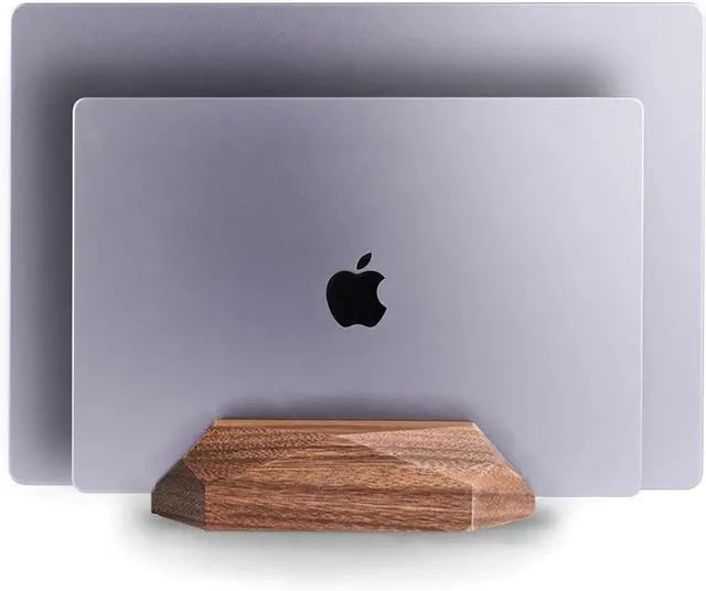Main image of Dual Laptop Holder Adjustable Vertical Laptop Stand, 2 Slots MacBook Stand Wood,Wooden Laptop Stand,Vertical Laptop Holder for Desk, Widen Dock Fits All MacBook/Surface pro