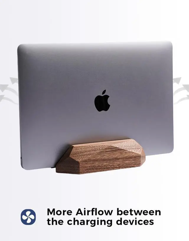 Alt view image 5 of 7 - Dual Laptop Holder Adjustable Vertical Laptop Stand, 2 Slots MacBook Stand Wood,Wooden Laptop Stand,Vertical Laptop Holder for Desk, Widen Dock Fits All MacBook/Surface pro