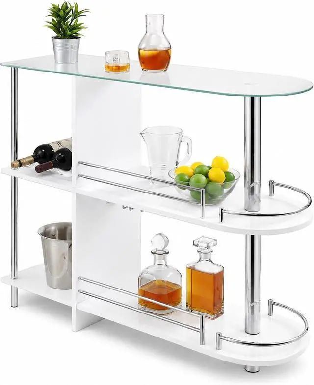 Main image of Kings Brand Furniture Bar Table with Two Tempered Glass Shelves, White