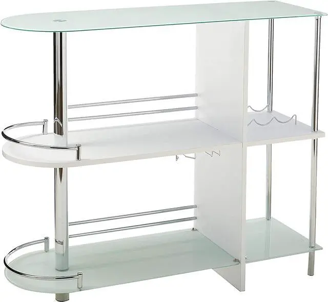 Alt view image 4 of 7 - Kings Brand Furniture Bar Table with Two Tempered Glass Shelves, White