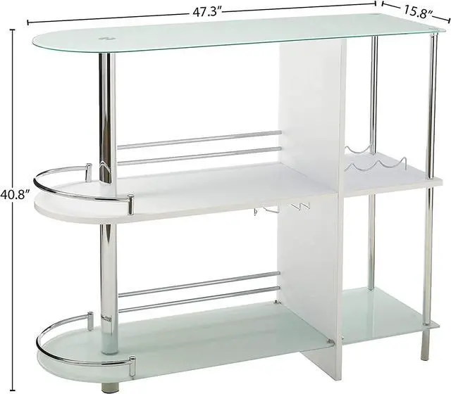 Alt view image 3 of 7 - Kings Brand Furniture Bar Table with Two Tempered Glass Shelves, White