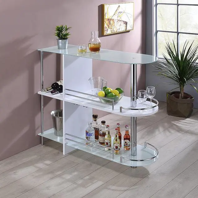 Alt view image 2 of 7 - Kings Brand Furniture Bar Table with Two Tempered Glass Shelves, White