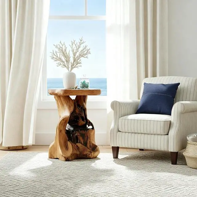 Alt view image 6 of 7 - WELLAND Solid Wood Pedestal End Table, 19" H Rustic Accent Table
