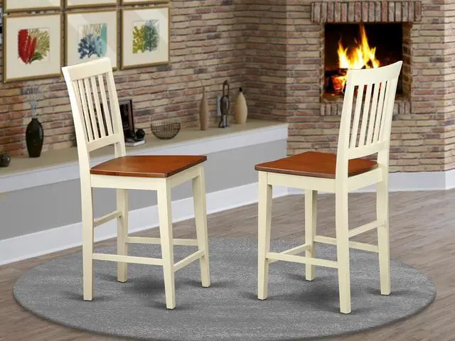 Alt view image 2 of 4 - East West Furniture VNS-WHI-W Vernon Counter Height Bar Stool - Pub Height Wooden Chairs, Set of 2, Buttermilk & Cherry
