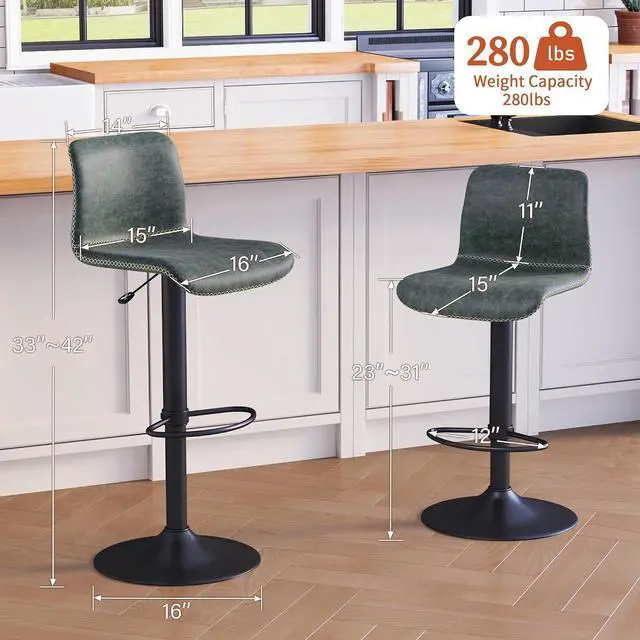 Alt view image 2 of 7 - HeuGah Swivel Bar Stools Set of 2, Adjustable Barstools with Backs