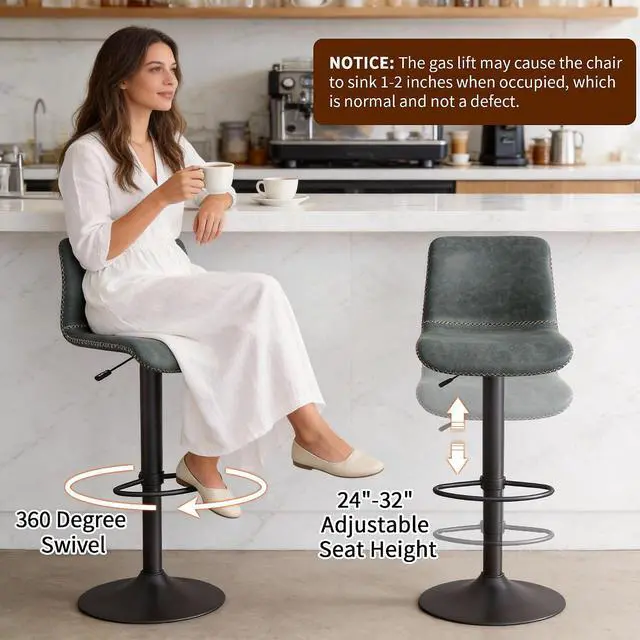 Alt view image 3 of 7 - HeuGah Swivel Bar Stools Set of 2, Adjustable Barstools with Backs