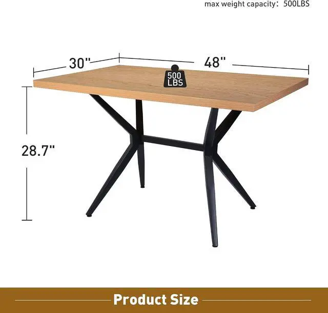 Alt view image 3 of 7 - 48 x 30 Inch Dining Table for 4-6 People, Wood Kitchen Table with 1.5" Thick Tabletop & Solid Metal Legs, Rectangular Modern Table for Dining Room, Living Room, Cafe, Bar