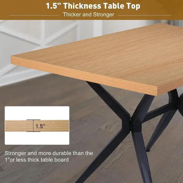 Alt view image 4 of 7 - 48 x 30 Inch Dining Table for 4-6 People, Wood Kitchen Table with 1.5" Thick Tabletop & Solid Metal Legs, Rectangular Modern Table for Dining Room, Living Room, Cafe, Bar