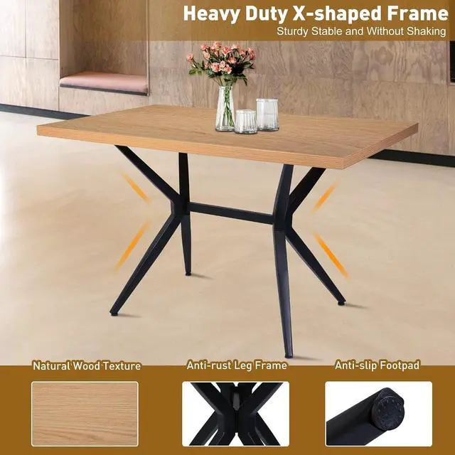 Alt view image 5 of 7 - 48 x 30 Inch Dining Table for 4-6 People, Wood Kitchen Table with 1.5" Thick Tabletop & Solid Metal Legs, Rectangular Modern Table for Dining Room, Living Room, Cafe, Bar