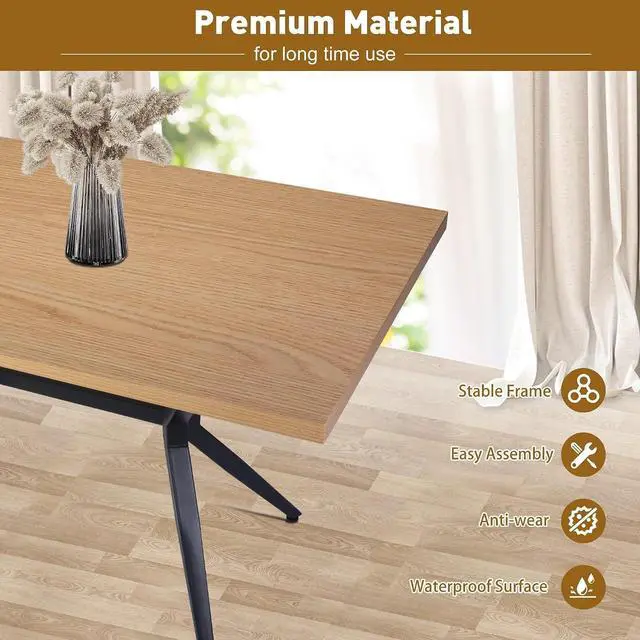 Alt view image 6 of 7 - 48 x 30 Inch Dining Table for 4-6 People, Wood Kitchen Table with 1.5" Thick Tabletop & Solid Metal Legs, Rectangular Modern Table for Dining Room, Living Room, Cafe, Bar