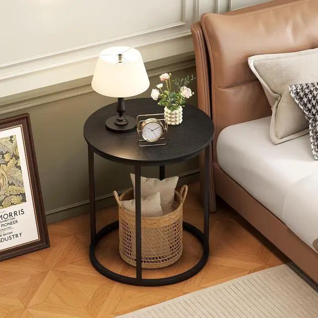 Alt view image 2 of 7 - Yusong Round End Table, 20" Accent Small Side Table Suitable for Hiding Trash Can, Nightstand Modern Bedside Table for Living Room Bedroom Office Small Spaces, Black