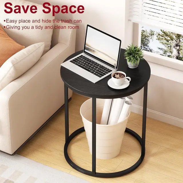 Alt view image 5 of 7 - Yusong Round End Table, 20" Accent Small Side Table Suitable for Hiding Trash Can, Nightstand Modern Bedside Table for Living Room Bedroom Office Small Spaces, Black