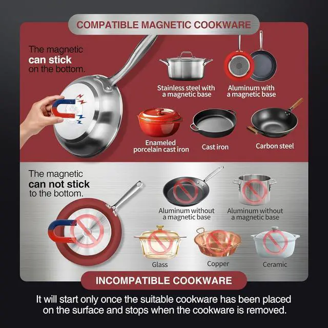 Alt view image 6 of 7 - ChangBERT Induction Cooktop, Commercial Grade Portable Cooker, Large 8 Heating Coil, Premium Stainless Steel Countertop Burner with NSF Certified, 10 Hours Timer Powerful 1800W Professional Hot Plate