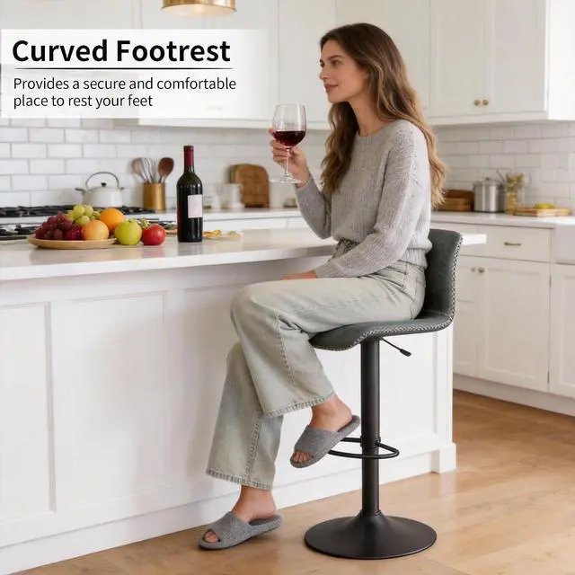 Alt view image 5 of 7 - HeuGah Swivel Bar Stools Set of 2, Adjustable Barstools with Backs