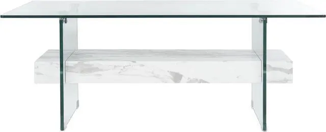 Main image of Safavieh Home Kayley White Marble Glass Coffee Table, Model:COF7004E