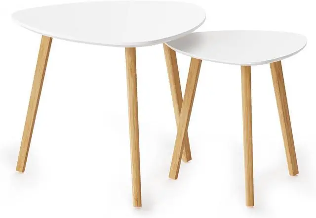 Main image of BAMEOS Bamboo Nesting Triangle End Table,Set of 2 Side Table Modern Minimalist Coffee Table for Living Room, Balcony in White