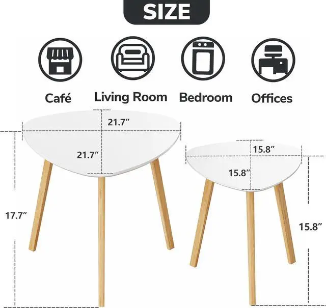 Alt view image 3 of 7 - BAMEOS Bamboo Nesting Triangle End Table,Set of 2 Side Table Modern Minimalist Coffee Table for Living Room, Balcony in White