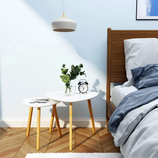 Alt view image 6 of 7 - BAMEOS Bamboo Nesting Triangle End Table,Set of 2 Side Table Modern Minimalist Coffee Table for Living Room, Balcony in White