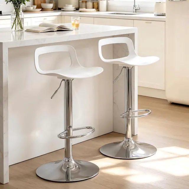 Main image of NOBPEINT NOB Contemporary Chrome Air Lift Adjustable Swivel Bar Stool (White, Set of 2)