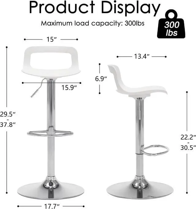 Alt view image 2 of 7 - NOBPEINT NOB Contemporary Chrome Air Lift Adjustable Swivel Bar Stool (White, Set of 2)
