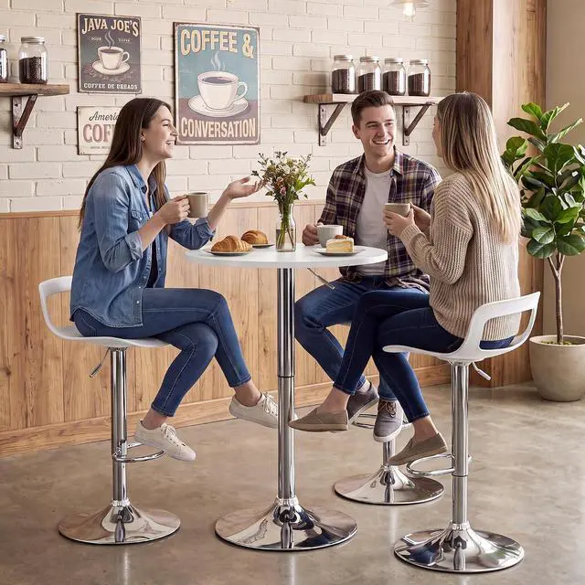 Alt view image 6 of 7 - NOBPEINT NOB Contemporary Chrome Air Lift Adjustable Swivel Bar Stool (White, Set of 2)