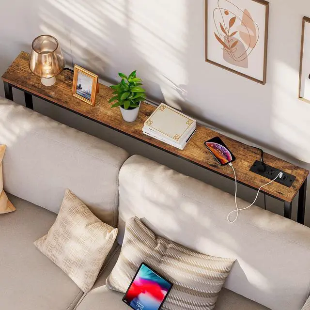 Alt view image 2 of 7 - HOOBRO 47.2" Narrow Console Table with Power Outlet, Behind Couch Table
