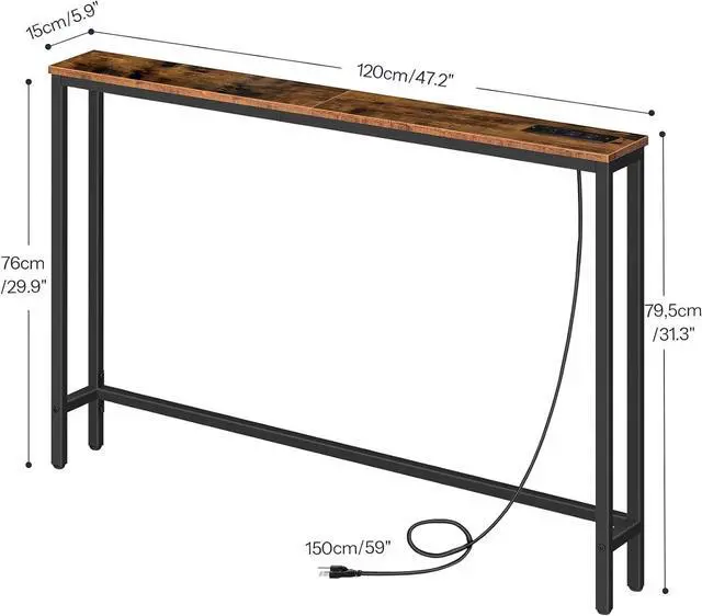 Alt view image 3 of 7 - HOOBRO 47.2" Narrow Console Table with Power Outlet, Behind Couch Table