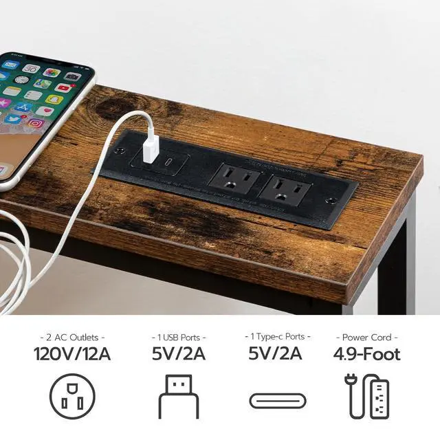 Alt view image 6 of 7 - HOOBRO 47.2" Narrow Console Table with Power Outlet, Behind Couch Table
