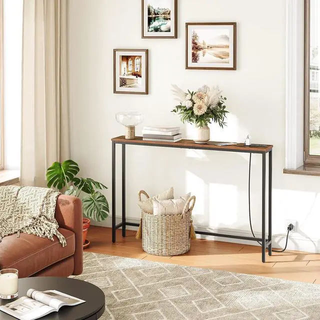 Alt view image 7 of 7 - HOOBRO 47.2" Narrow Console Table with Power Outlet, Behind Couch Table