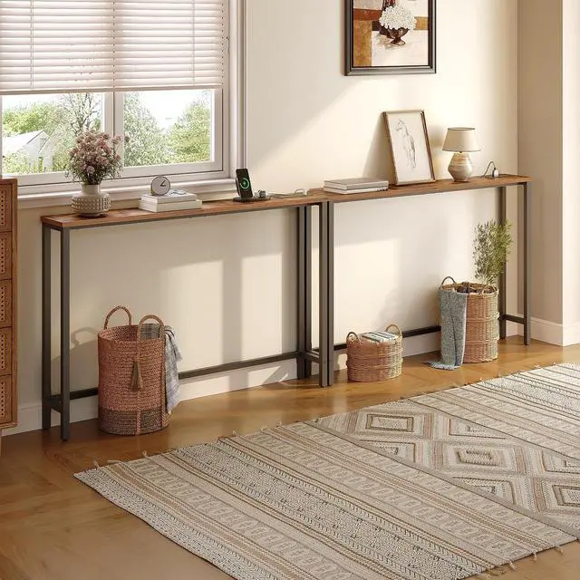 Alt view image 4 of 7 - HOOBRO 47.2" Narrow Console Table with Power Outlet, Behind Couch Table