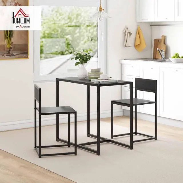 Alt view image 2 of 7 - HOMCOM Small Dining Table Set for 2 Compact for Small Spaces, Black