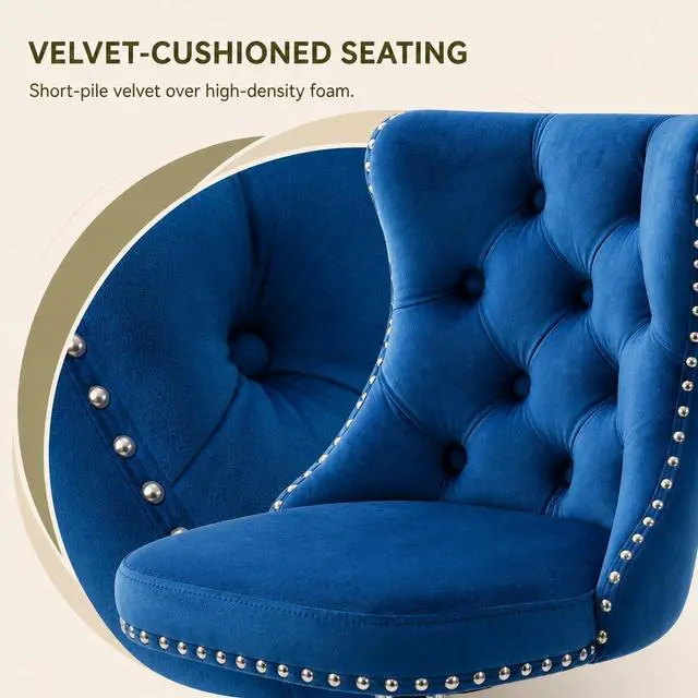 Alt view image 3 of 7 - Swivel Counter Height Bar Stools Set of 4, Navy Kitchen Island Barstools, Velvet Adjustable Bar Height Stool Chairs, Tufted Back, Silver Chrome Metal Base (Blue, Velvet, 4 Pcs)