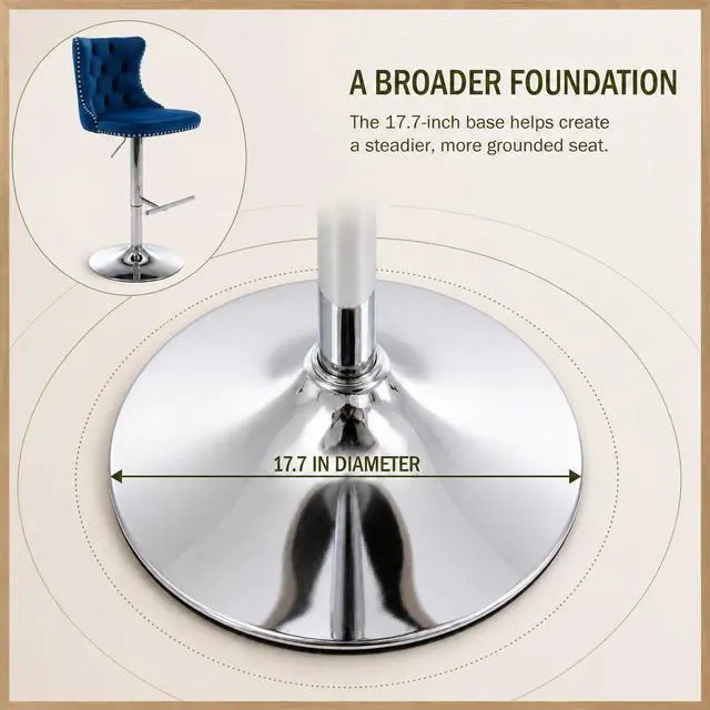 Alt view image 6 of 7 - Swivel Counter Height Bar Stools Set of 4, Navy Kitchen Island Barstools, Velvet Adjustable Bar Height Stool Chairs, Tufted Back, Silver Chrome Metal Base (Blue, Velvet, 4 Pcs)