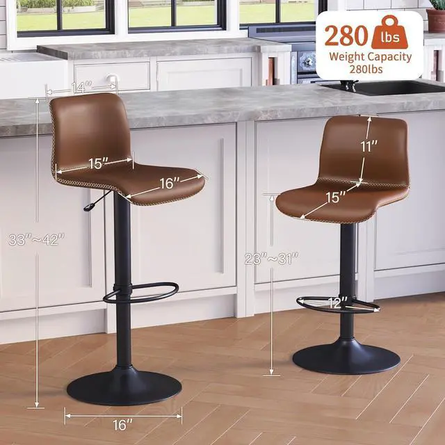 Alt view image 3 of 7 - HeuGah Modern Bar Stools Set of 4, Adjustable Swivel Kitchen Barstools
