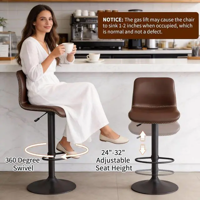 Alt view image 4 of 7 - HeuGah Modern Bar Stools Set of 4, Adjustable Swivel Kitchen Barstools